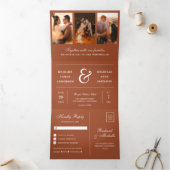 Invitation Trois Volets Terracotta Minimal 3 en 1 Mariage photo Collage (Intérieur)