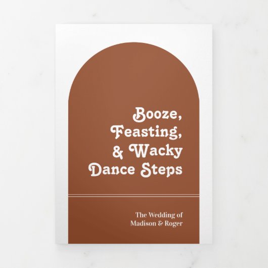 Invitation Trois Volets Terracotta Retro Boho Arch Photo QR Code Mariage (Page de couverture)