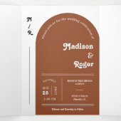 Invitation Trois Volets Terracotta Retro Boho Arch Photo QR Code Mariage (Intérieur au milieu)