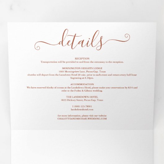 Invitation Trois Volets Terracotta Signature Script Mariage photo (Intérieur en premier)