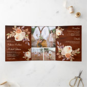 Invitation Trois Volets Terrain Dusty Pêcher Floral Terracotta Mariage (Intérieur)