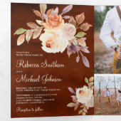 Invitation Trois Volets Terrain Dusty Pêcher Floral Terracotta Mariage (Intérieur en premier)