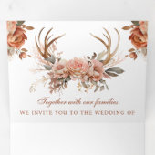 Invitation Trois Volets Terrain Terracotta Floral Antlers QR Code Mariage (Intérieur en premier)