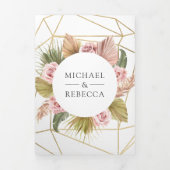 Invitation Trois Volets Terrarium Pampas Dusty Rose Roses QR Code Mariage (Page de couverture)