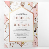 Invitation Trois Volets Terrazzo Mariage géométrique rose pâle (Intérieur en premier)