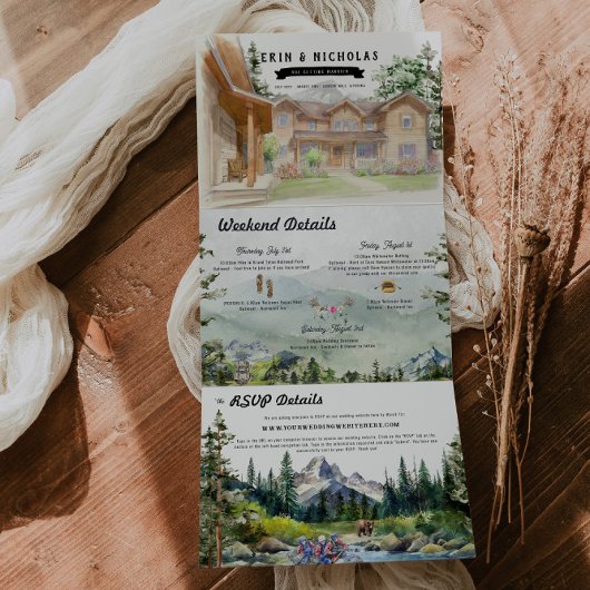 Invitation Trois Volets Teton Mountains Rustiques | Mariage Illustré