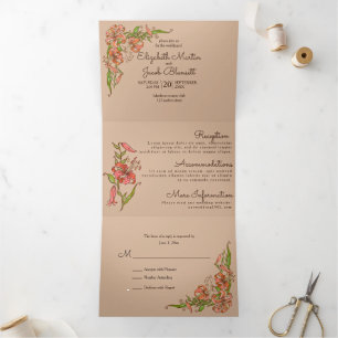 Invitation Trois Volets Tiger Lily tout en un Mariage