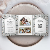 Invitation Trois Volets Tile Gris Terrazzo Photo QR Code Mariage