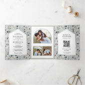 Invitation Trois Volets Tile Gris Terrazzo Photo QR Code Mariage (Intérieur)