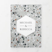 Invitation Trois Volets Tile Gris Terrazzo Photo QR Code Mariage (Page de couverture)