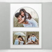 Invitation Trois Volets Tile Gris Terrazzo Photo QR Code Mariage (Intérieur au milieu)