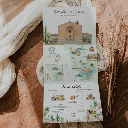 Invitation Trois Volets Toscane Italie | Mariage illustré