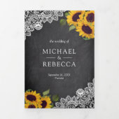 Invitation Trois Volets Tournesol en dentelle de tableau rustique Mariage  (Page de couverture)