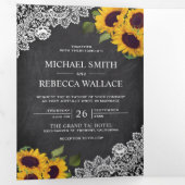 Invitation Trois Volets Tournesol en dentelle de tableau rustique Mariage  (Intérieur en premier)