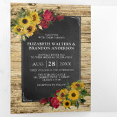 Invitation Trois Volets Tournesol rustique et Mariage Rose (Intérieur en premier)