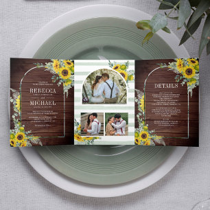 Invitation Trois Volets Tournesol rustique Eucalyptus Arch Mariage en bois
