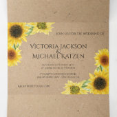 Invitation Trois Volets Tournesol rustique Mariage papier Kraft (Intérieur au milieu)