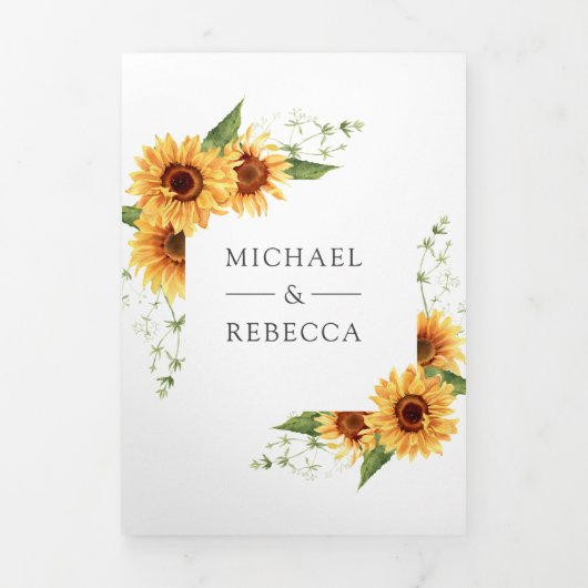 Invitation Trois Volets Tournesols rustiques Arch Photo QR Code Mariage (Page de couverture)