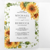 Invitation Trois Volets Tournesols rustiques Arch Photo QR Code Mariage (Intérieur en premier)