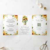 Invitation Trois Volets Tournesols rustiques Mason Jar QR Code Mariage (Intérieur)