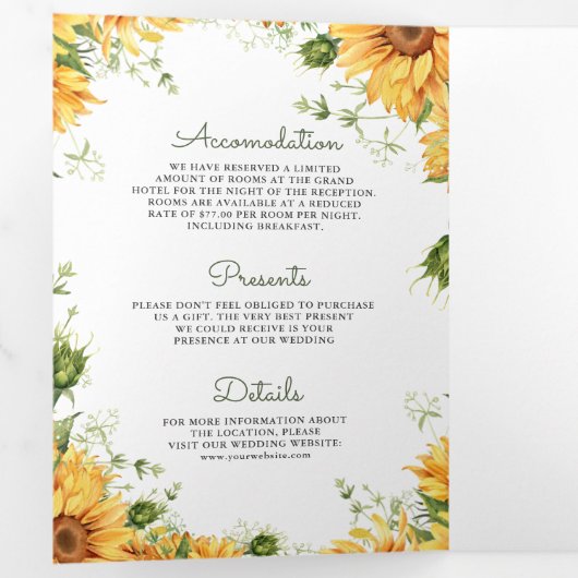 Invitation Trois Volets Tournesols rustiques Mason Jar QR Code Mariage (Intérieur en premier)