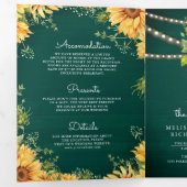 Invitation Trois Volets Tournesols Vert Turquoise Pot en Matière QR Code M (Intérieur en premier)