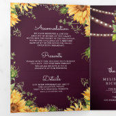Invitation Trois Volets Tournesols Violet Pourpre Pot en Grès Code QR Mari (Intérieur en premier)