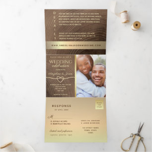 Invitation Trois Volets Tout en Un Bois Photo Mariage