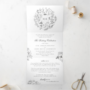 Invitation Trois Volets Tout en un Classic Botanical Florals Mariage