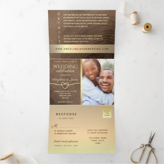 Invitation Trois Volets Tout en un Mariage photo en bois