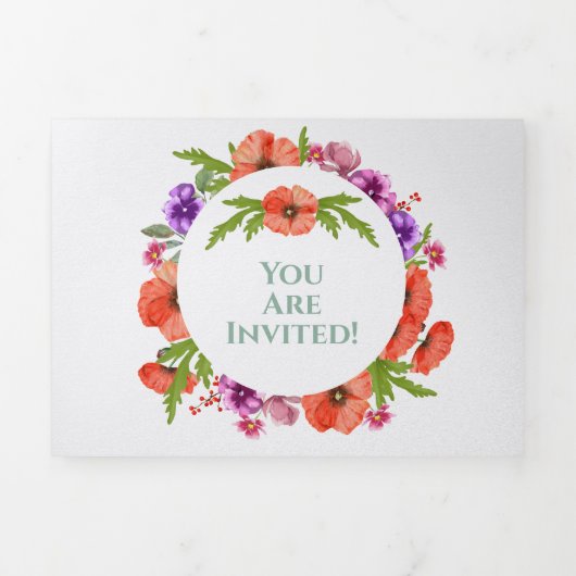 Invitation Trois Volets Tout en un Mariage rouge violet rose rose  (Page de couverture)