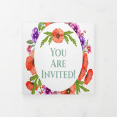 Invitation Trois Volets Tout en un Mariage rouge violet rose rose  (Protection)