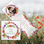Invitation Trois Volets Tout en un Mariage rouge violet rose rose