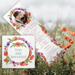 Invitation Trois Volets Tout en un Mariage rouge violet rose rose 