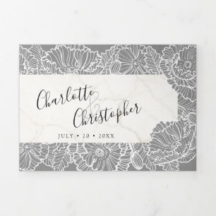 Invitation Trois Volets tri-pliage gris floral en un seul mariage