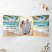 Invitation Trois Volets Tropical Beach Palm Feuille Starfish Photo Mariage (Intérieur)