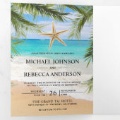 Invitation Trois Volets Tropical Beach Palm Feuille Starfish Photo Mariage (Intérieur en premier)