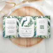 Invitation Trois Volets Tropical Indian Peacock Floral All in One Wedding