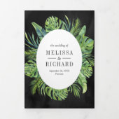 Invitation Trois Volets Tropical Monstera Palm Feuille Mariage noir (Page de couverture)