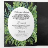 Invitation Trois Volets Tropical Monstera Palm Feuille Mariage noir (Intérieur en premier)