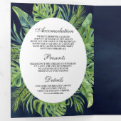 Invitation Trois Volets Tropical Monstera Palm Feuille Marine Blue Mariage (Intérieur en premier)