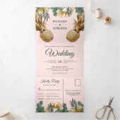 Invitation Trois Volets Tropical Palm Blush Pink Gold Mariage (Intérieur)