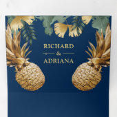 Invitation Trois Volets Tropical Palm Navy Blue Gold Pineappy Mariage (Intérieur en premier)