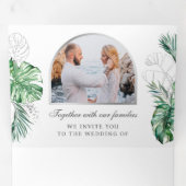 Invitation Trois Volets Tropical Silver Palm Photo QR Code Mariage (Intérieur en premier)