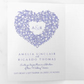 Invitation Trois Volets Tulipes blanches art de monogramme de cœur bleu ma (Intérieur en premier)