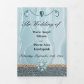 Invitation Trois Volets Turquoise Blue Silk & Foil, Perles orange, Diamond (Page de couverture)