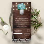 Invitation Trois Volets Turquoise Hydrangea Mason Jar String Mariage