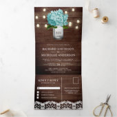 Invitation Trois Volets Turquoise Hydrangea Mason Jar String Mariage (Intérieur)