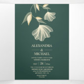 Invitation Trois Volets Typographie moderne Emerald Green Botanical Mariag (Intérieur au milieu)