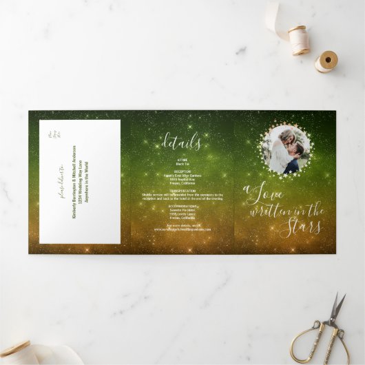Invitation Trois Volets Un amour écrit en étoiles Photo Mariage céleste (Extérieur)